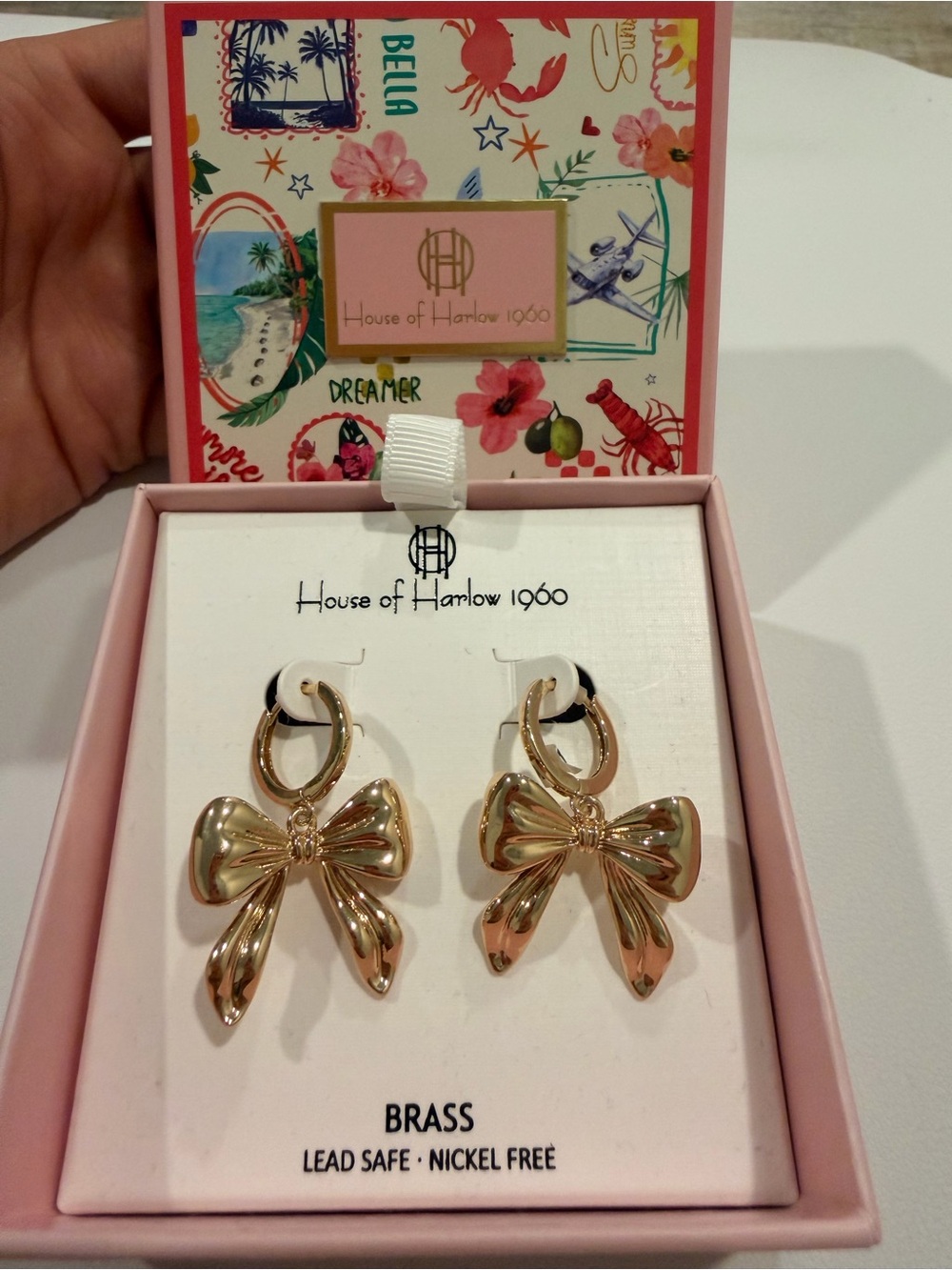 House of Harlow 1960 Shiny Gold Bow Hoop Earrings - Picture 4 of 4